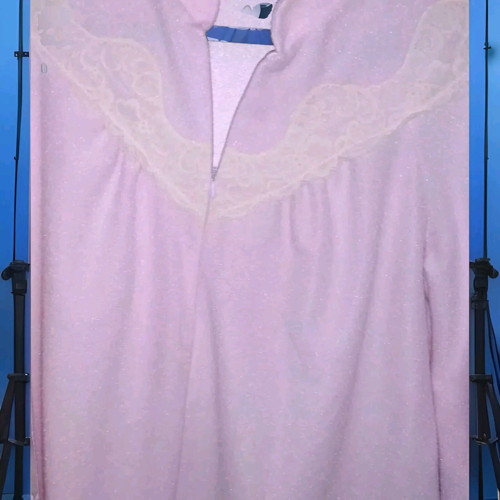 Vtg Vassarette Womens L Soft Lace Retro Mid Century Zip Velour Long Robe EUC